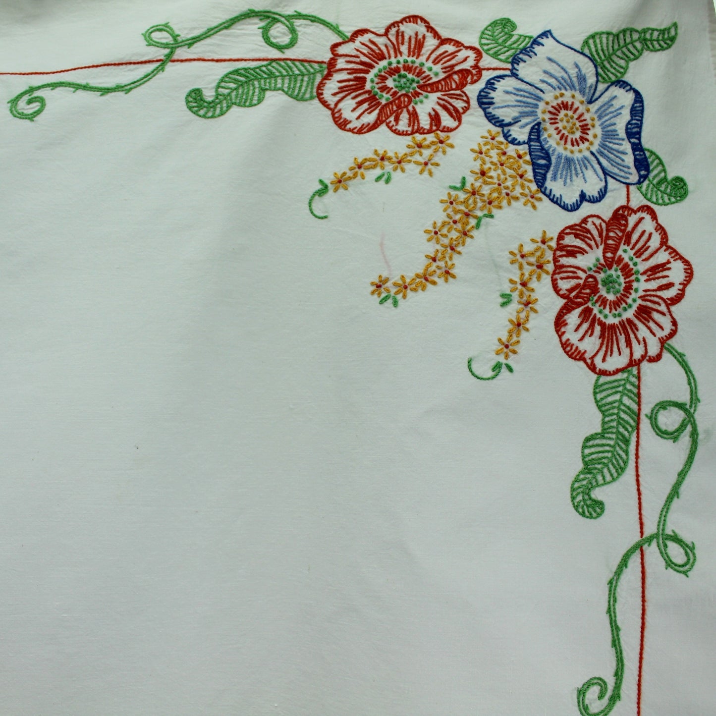 Small Square Table Cloth Embroidered Vibrant Awesome Hand Work Mid Century variety of stitches