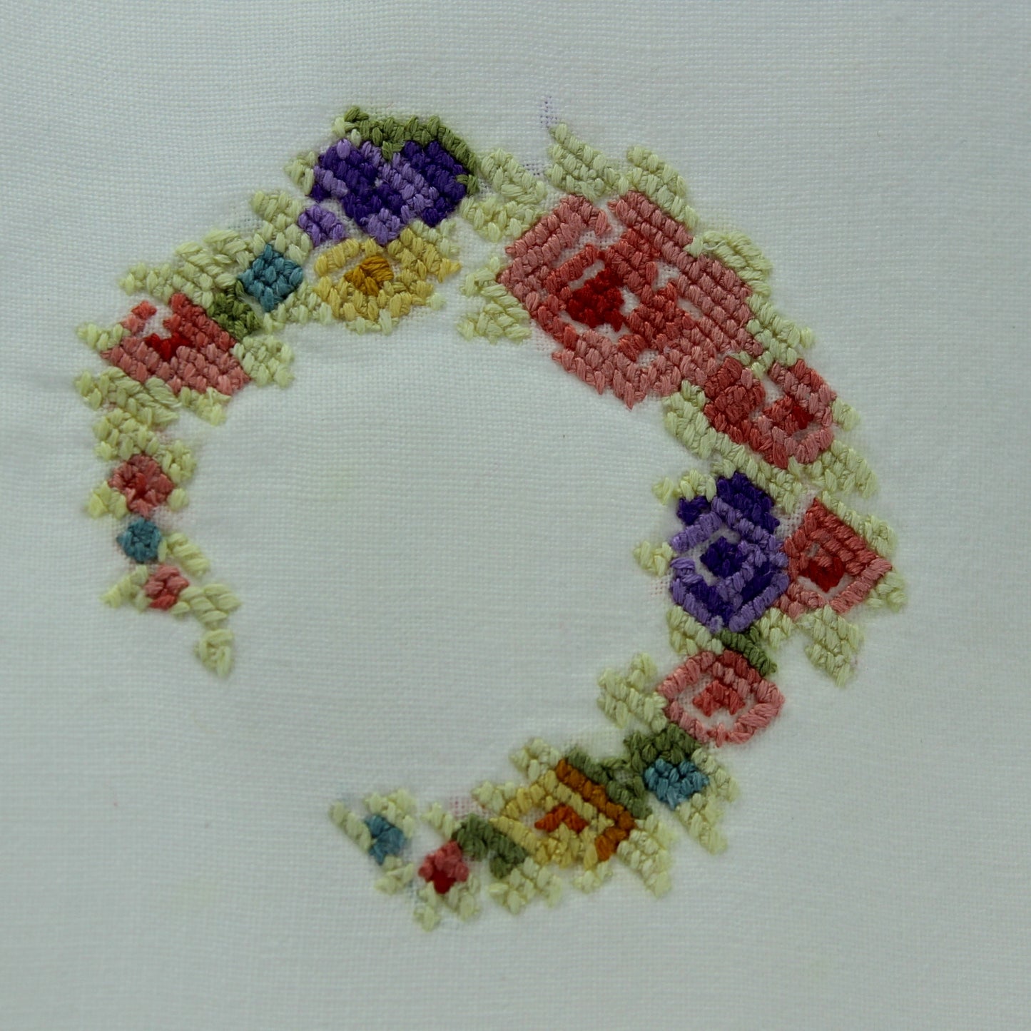 Bridge Table Cloth Card Table Size Ties at Legs White Linen Embroidered Corner colorful pastel embroidery