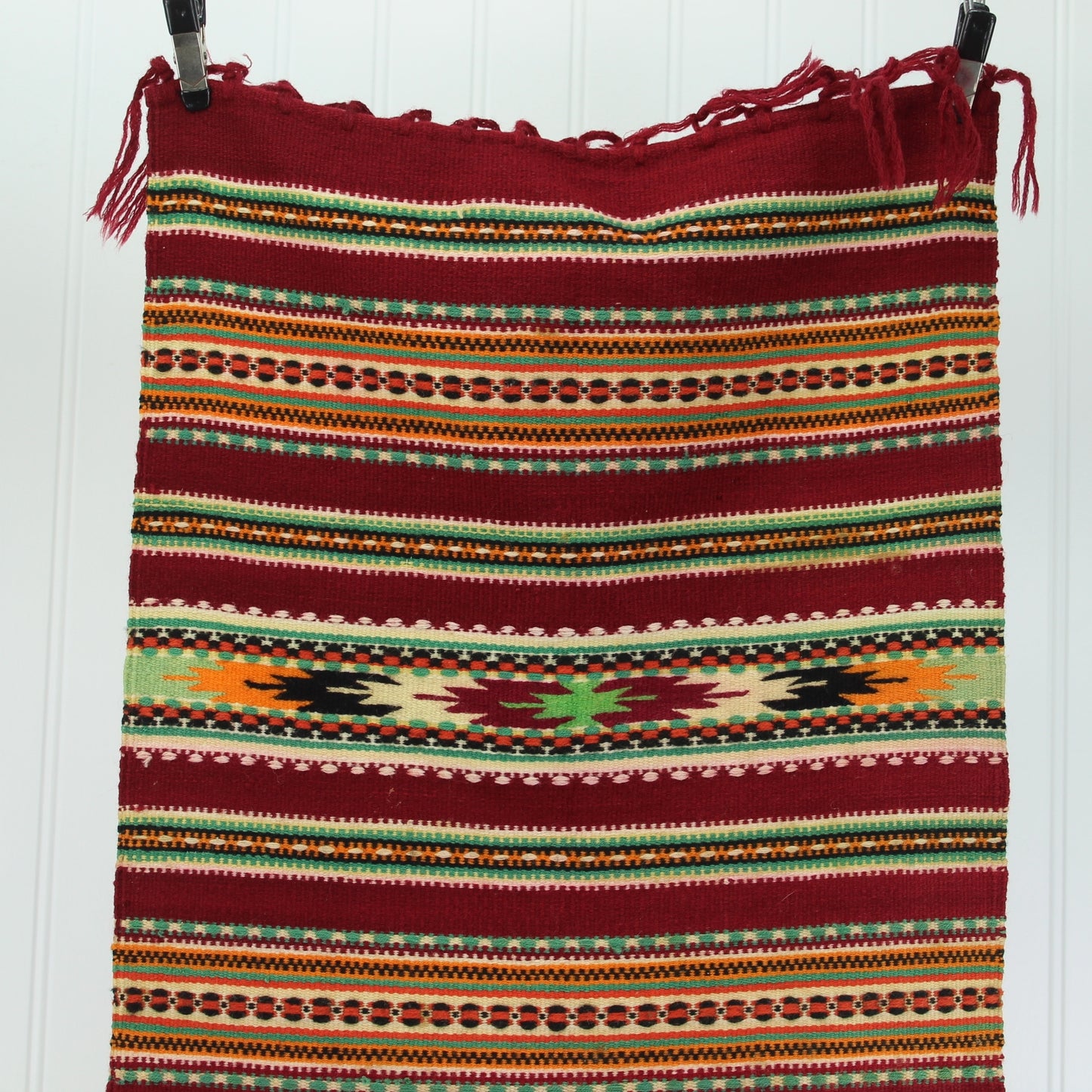 Intricate Burgundy Ukrainian Hand Made Woven Runner Maroon Green Cream Multi Color greens cream gold