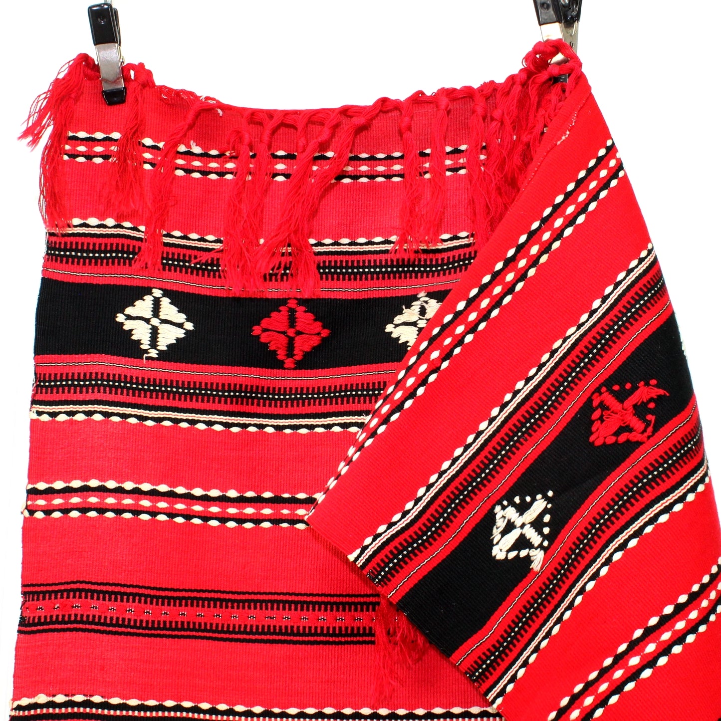 Classic Ukrainian Hand Made Woven Runners Red White Black front and back of large piece