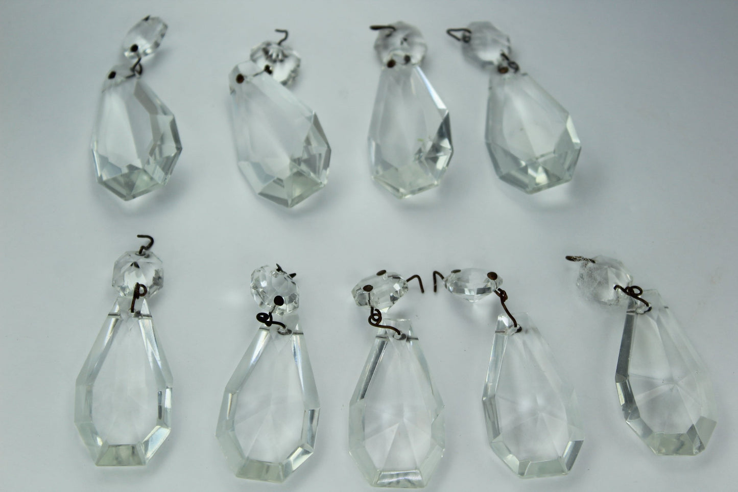 Vintage Prisms Glass Crystals 9 Pendelogue Lot 2" Rosette DIY Ornaments Jewelry craft