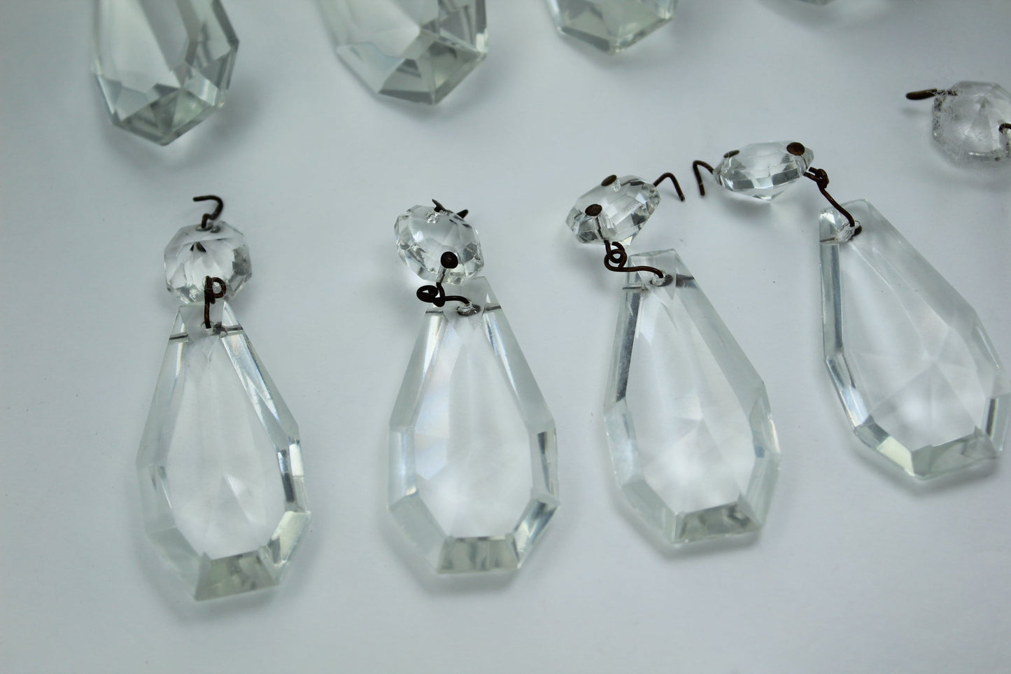 Vintage Prisms Glass Crystals 9 Pendelogue Lot 2" Rosette DIY Ornaments Jewelry holiday