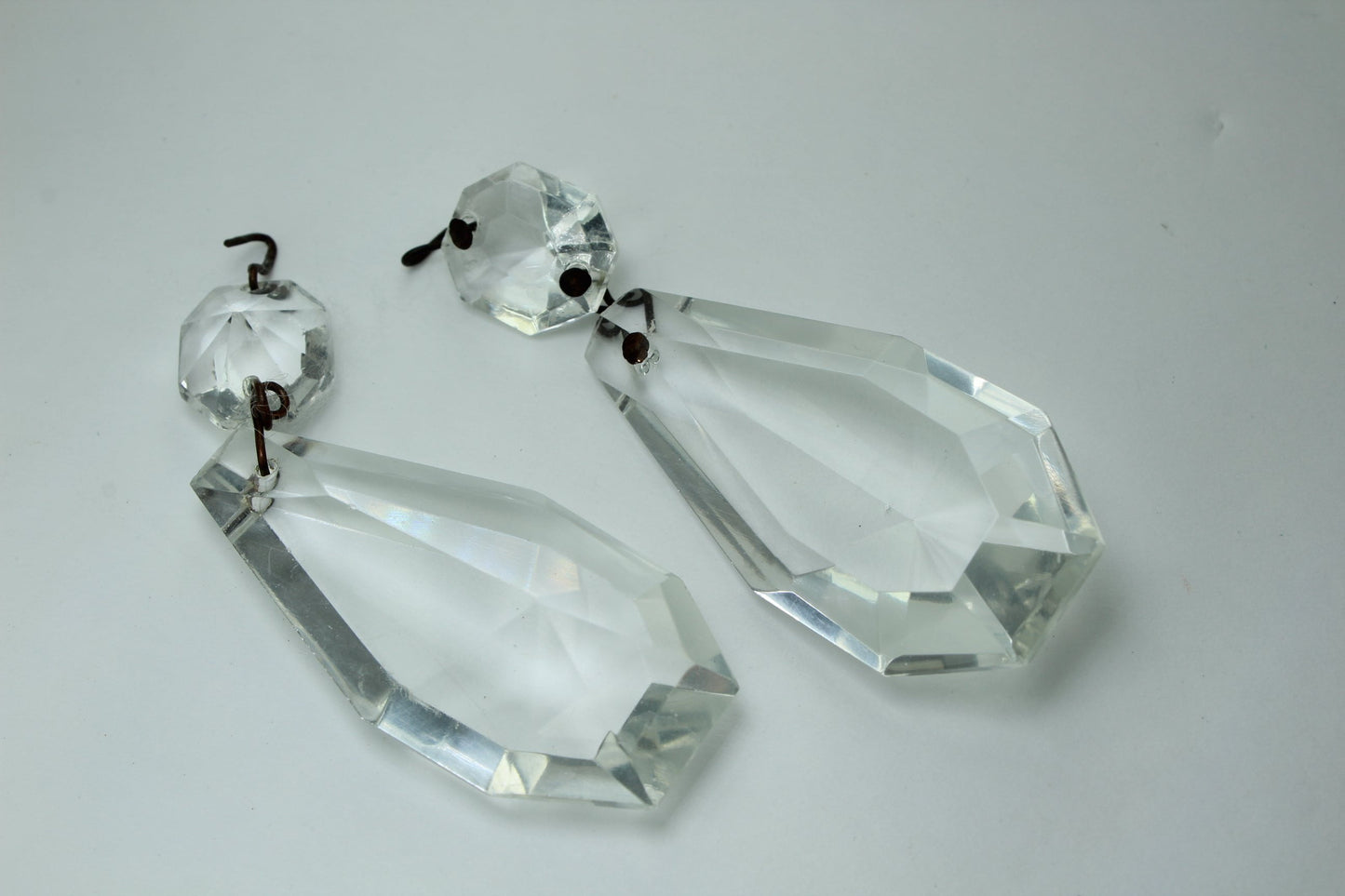Vintage Prisms Glass Crystals 9 Pendelogue Lot 2" Rosette DIY Ornaments Jewelry tree ornament