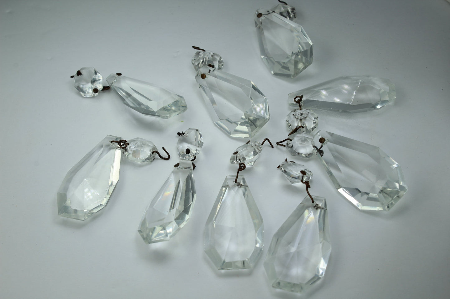 Vintage Prisms Glass Crystals 9 Pendelogue Lot 2" Rosette DIY Ornaments Jewelry