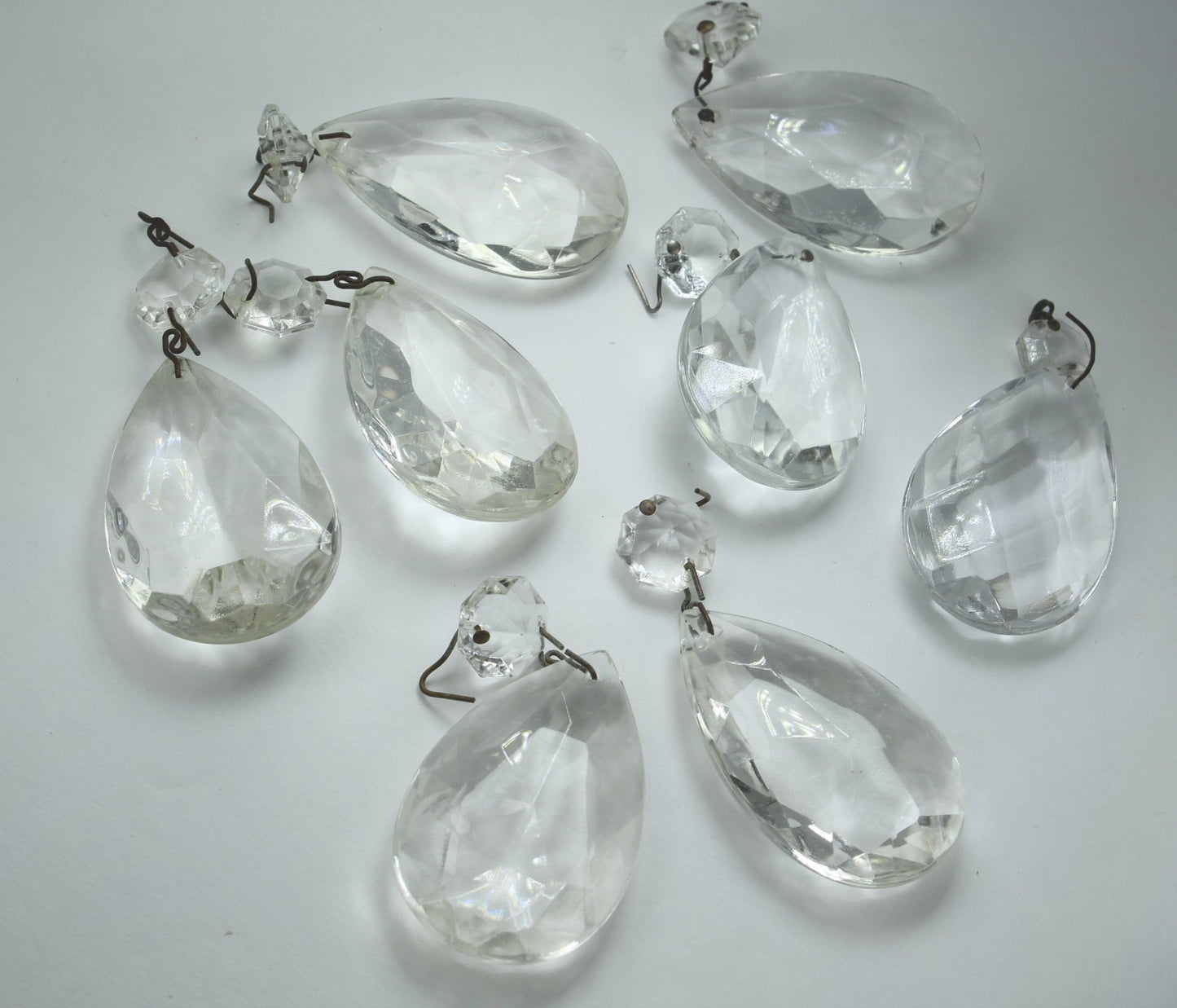 Vintage Prisms Glass Crystals 8 Pendelogue Lot 2" Rosette DIY Ornaments Jewelry