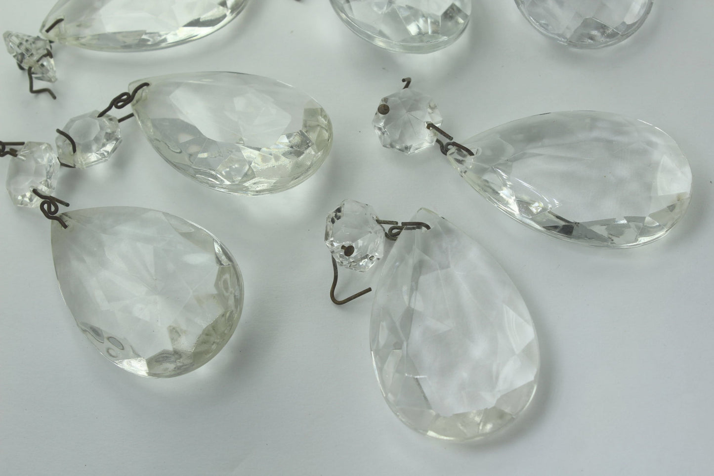 Vintage Prisms Glass Crystals 8 Pendelogue Lot 2" Rosette DIY Ornaments Jewelry leaded