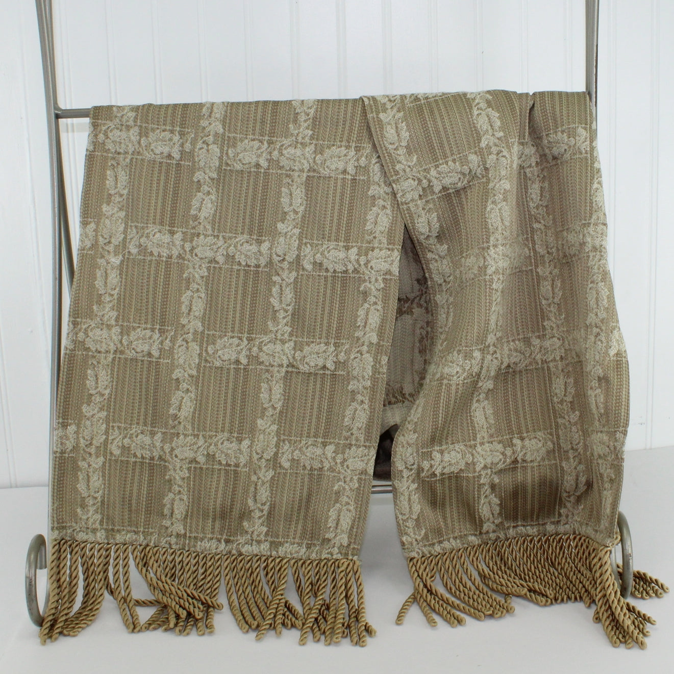 Heavy Fringed Table Runner Decor Shawl Shades Coffee Brown 74" X 12"