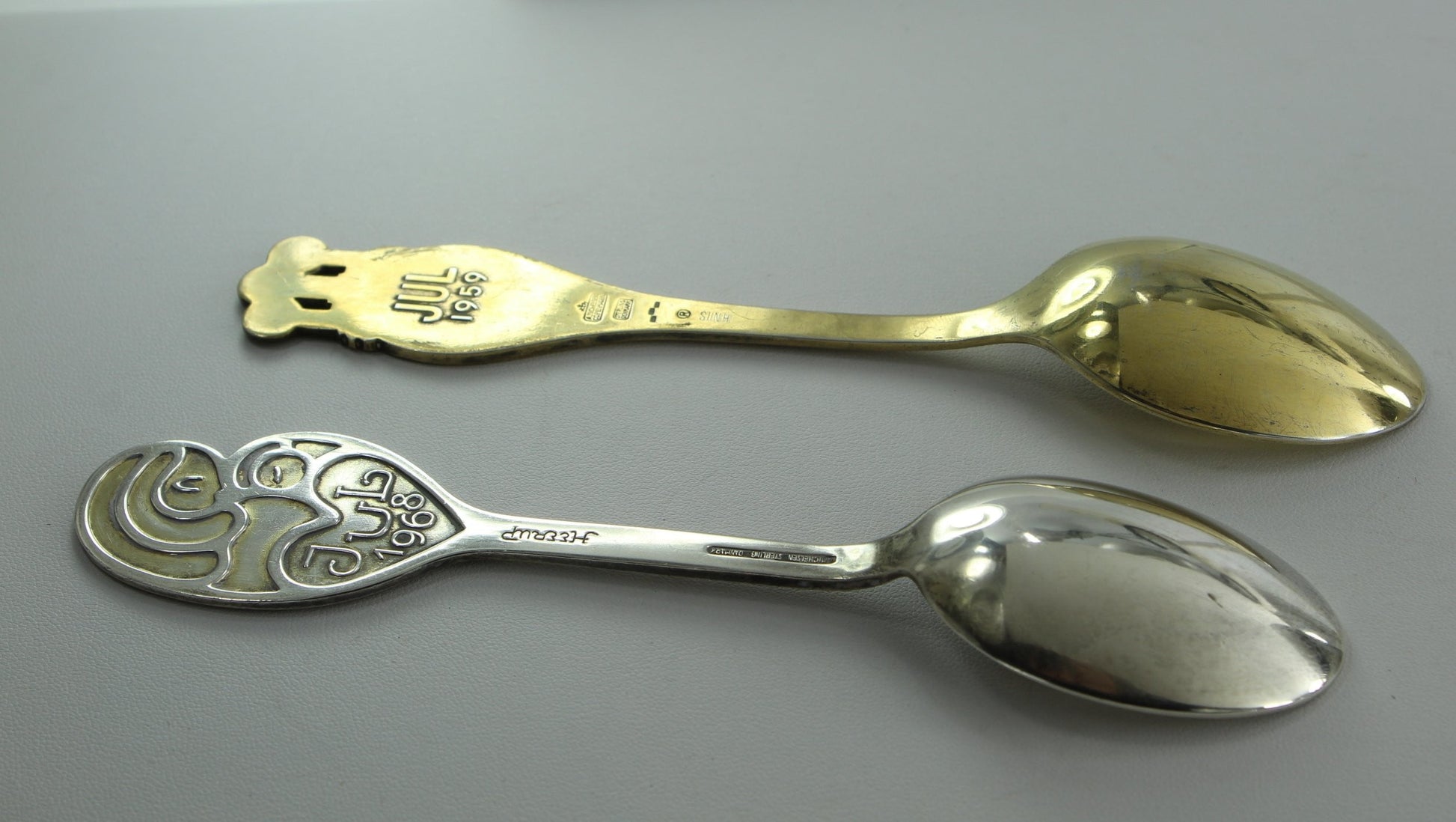 Sterling Spoons 2 Michelsen Denmark Enamel Madonna Child 1968  Lucia Bride 1959 rare