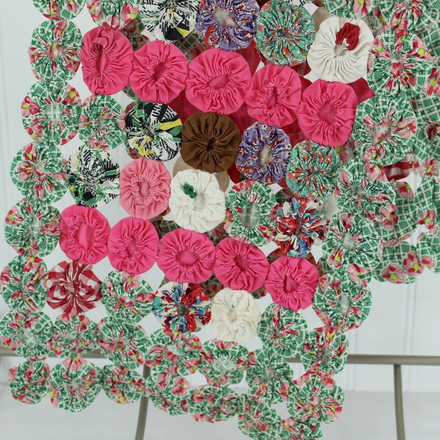 YoYo Hand Made Piece Multi Color DIY Pillow Cover Clothes Upcycle Wall Decor pinks greens