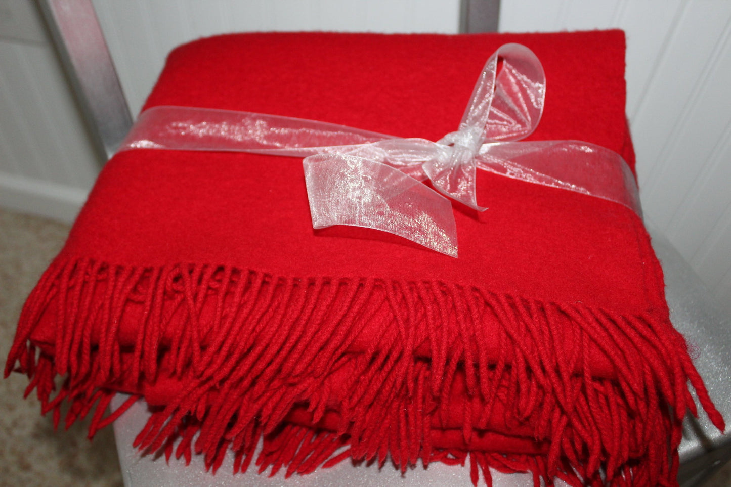 Banana Republic Shawl Red Fringed 80% Wool 20% Cashmere gift