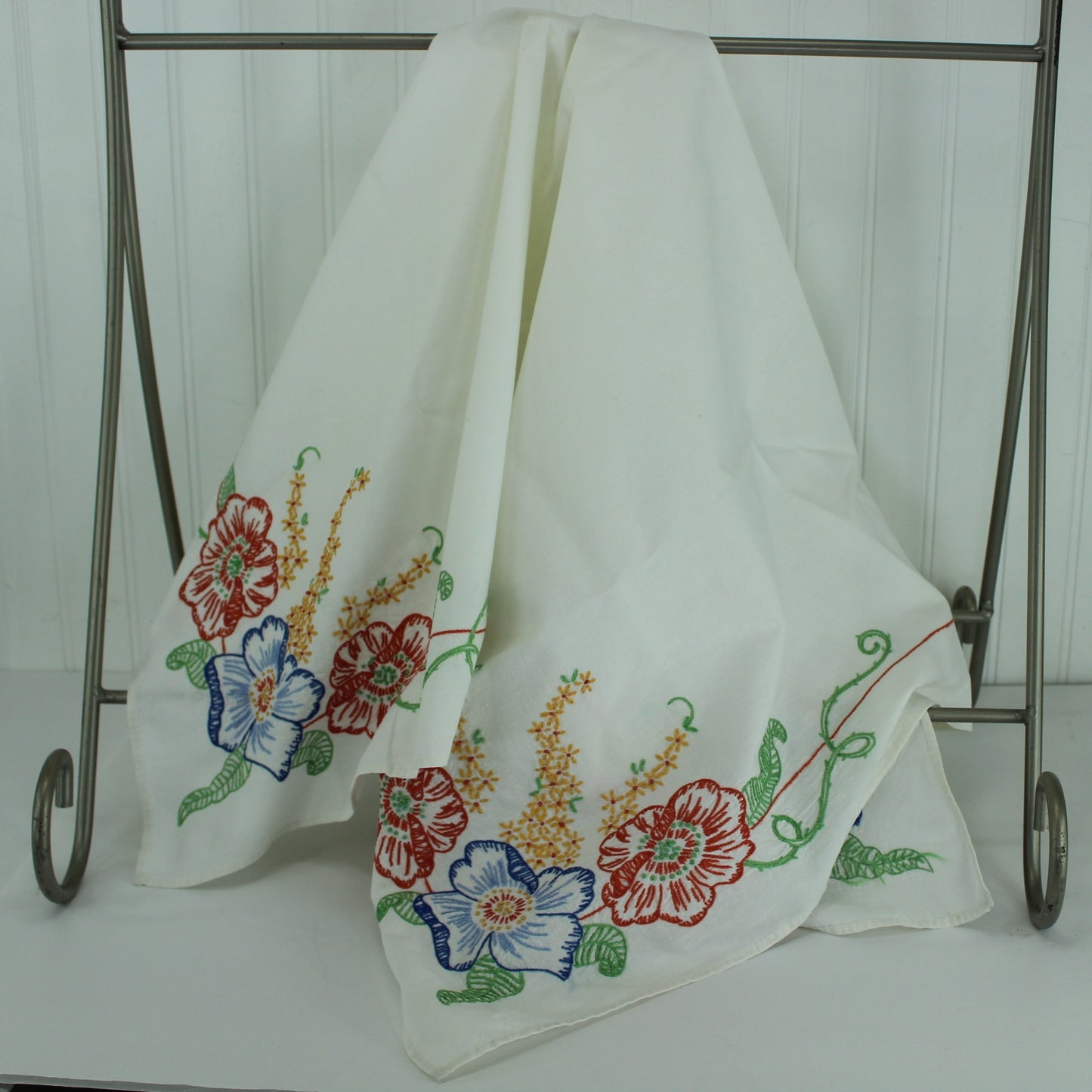 Small Square Table Cloth Embroidered Vibrant Awesome Hand Work Mid Century