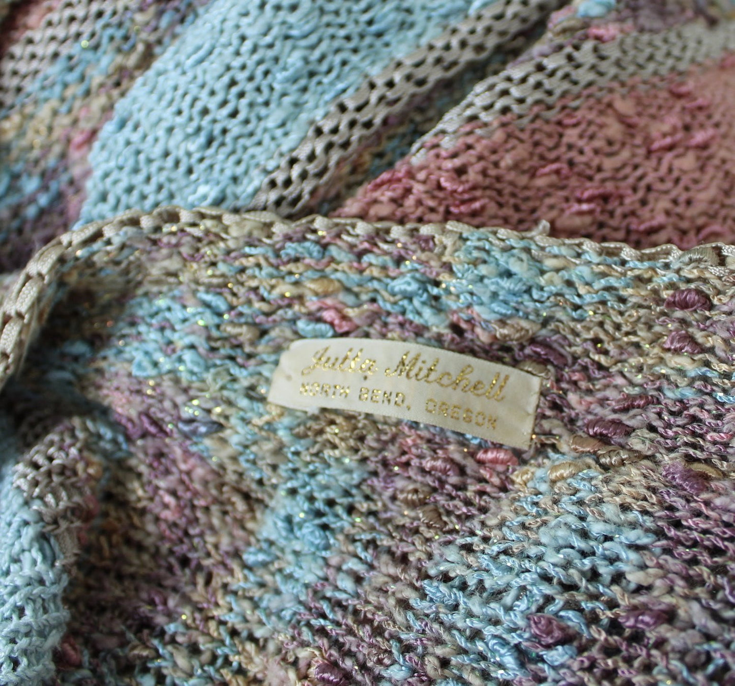 Haute Couture Knit Pastel Ribbon Metallic Yarn Vintage Suit - Jutta Mitchell North Bend Oregon banded waist