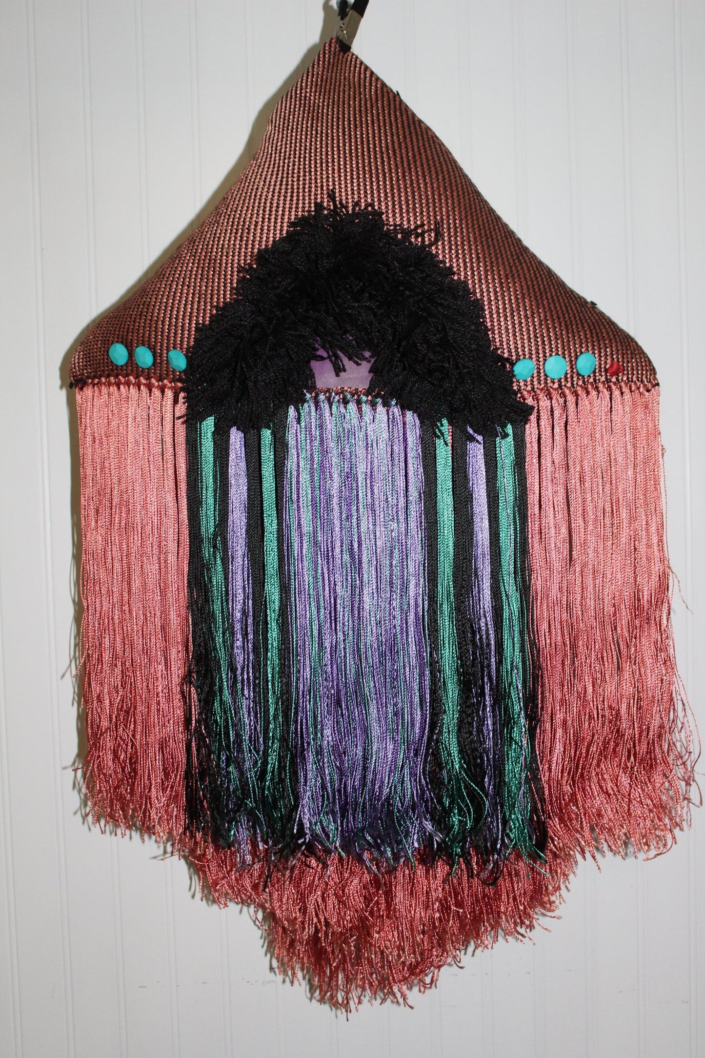 Art Pillow Wall Decor Unusual OOAK Woven Bright Long Fringe Bohemian Chic