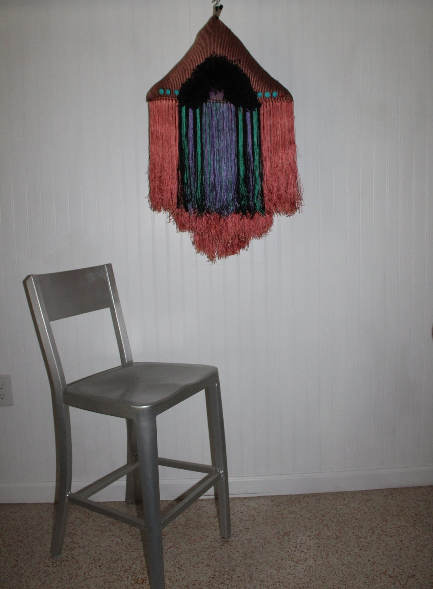 Art Pillow Wall Decor Unusual OOAK Woven Bright Long Fringe Bohemian Chic modernistic