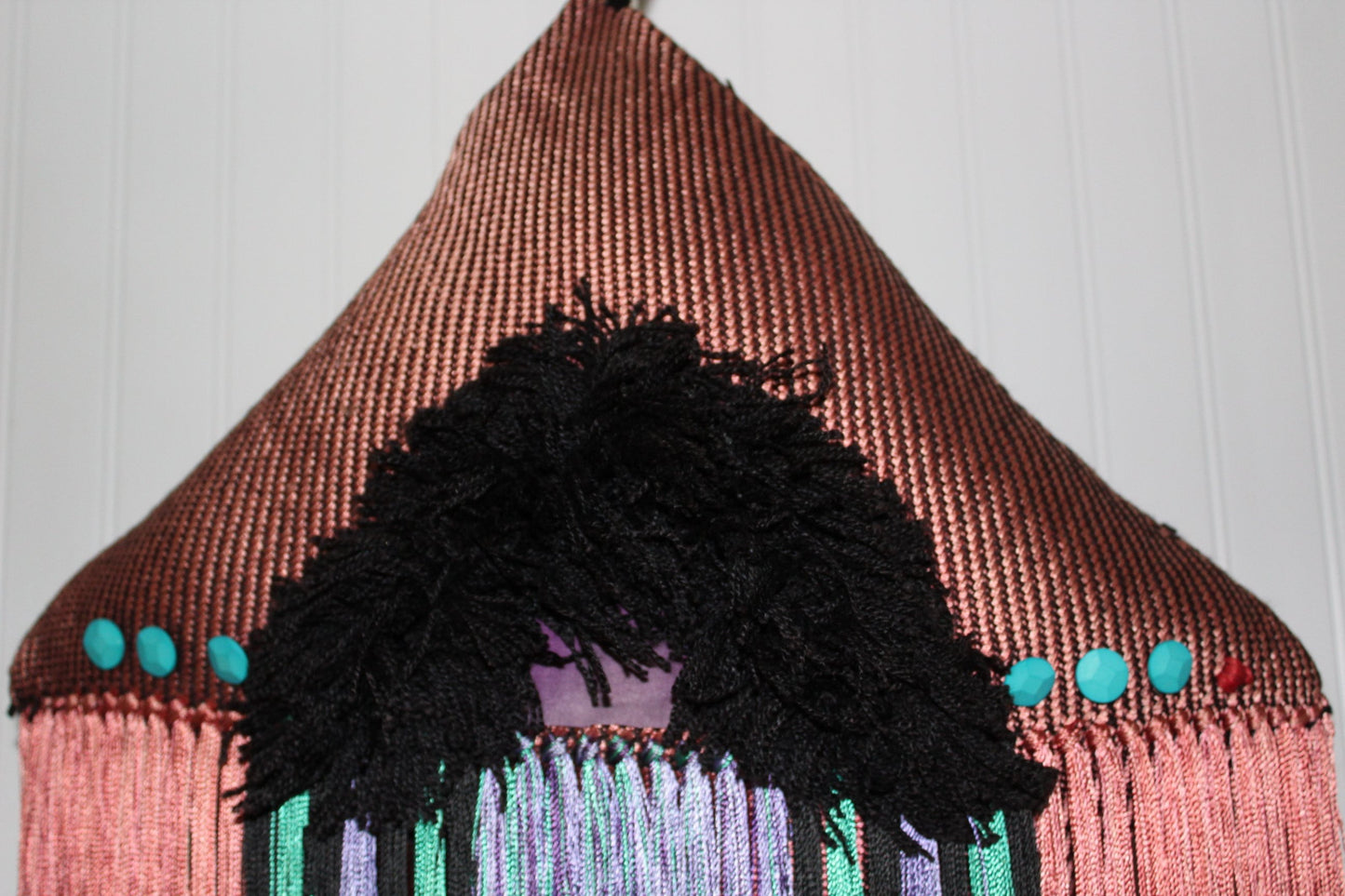 Art Pillow Wall Decor Unusual OOAK Woven Bright Long Fringe Bohemian Chic bold