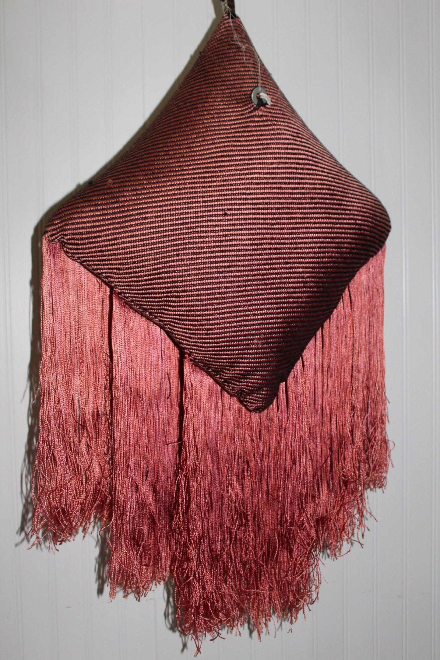 Art Pillow Wall Decor Unusual OOAK Woven Bright Long Fringe Bohemian Chic decorator item