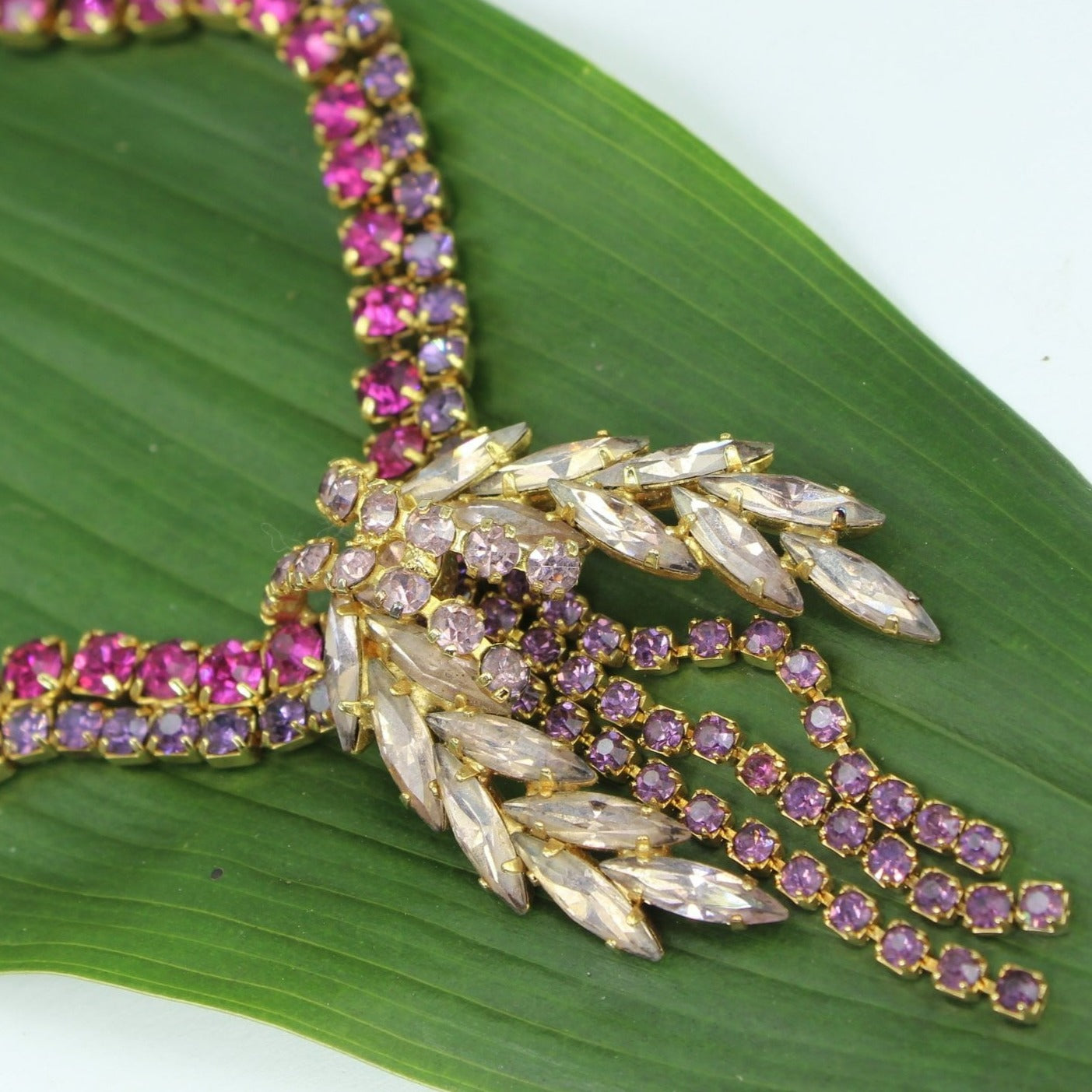 Amethyst Shades Necklace Dimensional Crystal Waterfall Design Spectacular brilliant