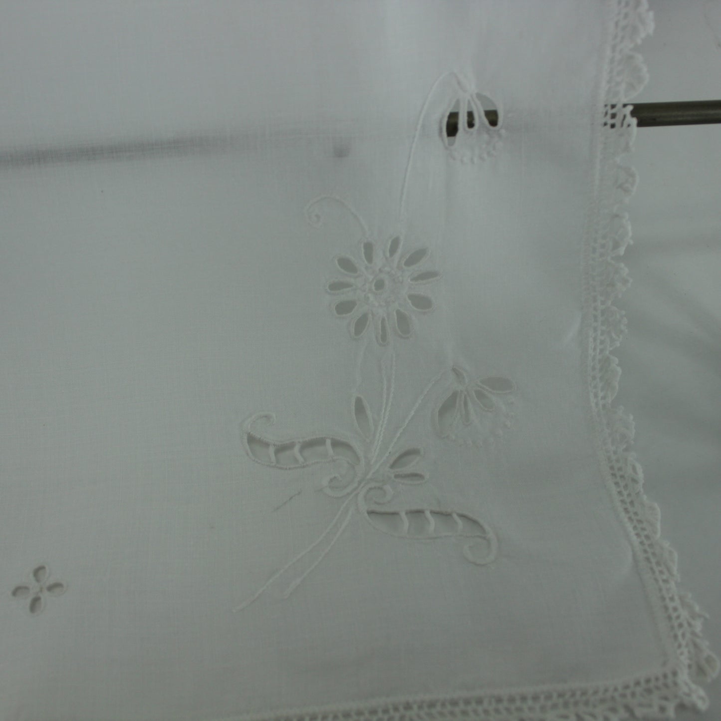 Elegant Cut Work Linen Table Center Runner Lace Edging fine weave linen