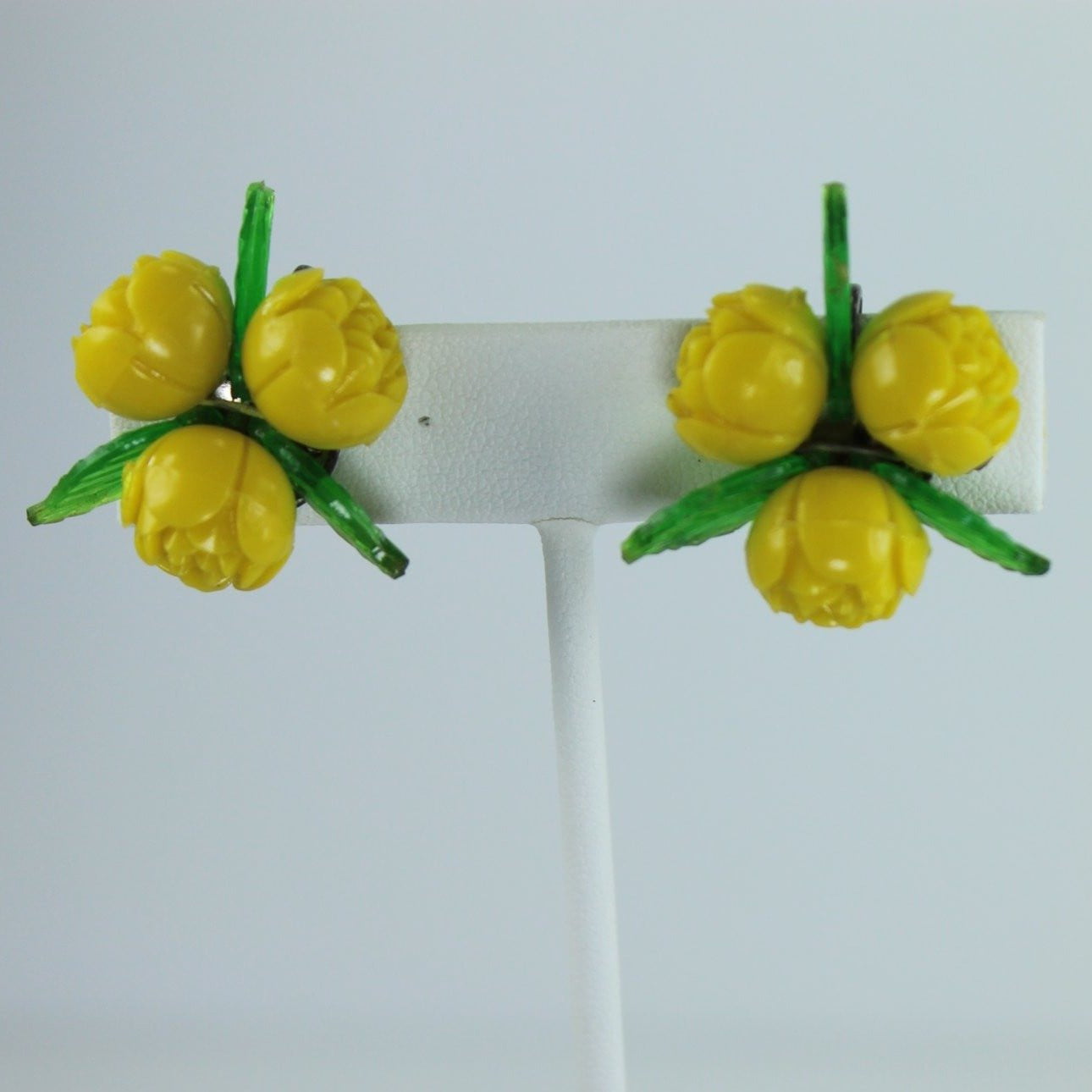 Mold Plastic Earrings Sterling Screw Yellow Flowers Japan Vintage collectible