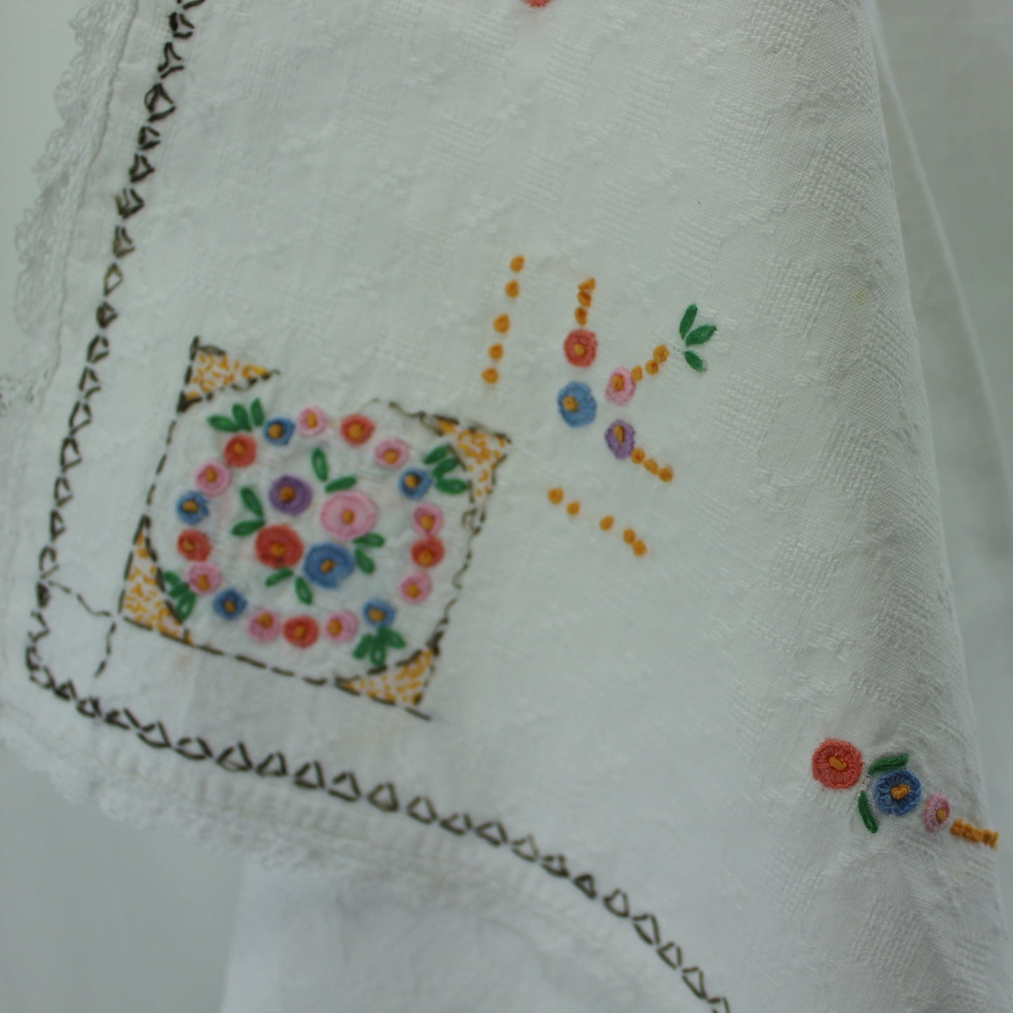 Small Table Cloth Napkins Exquisitely Embroidered Woven Basketweave Fabric highly skilled artisan made