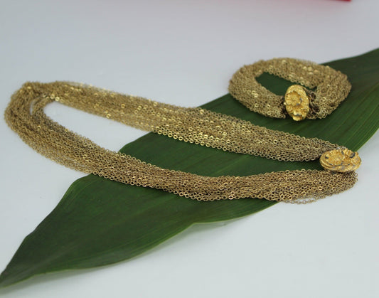 Vintage Multi Chain Set  Necklace Bracelet Unusual Flower Medallions Special