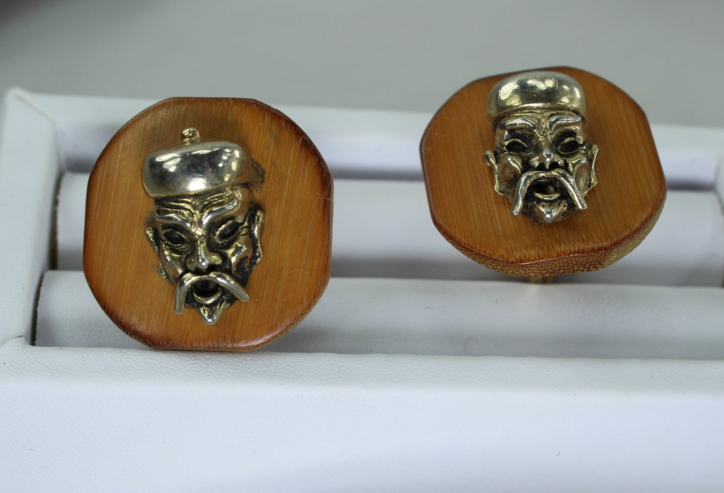 Vintage Cuff Links SWANK Wood Tribal Chief Dimensional