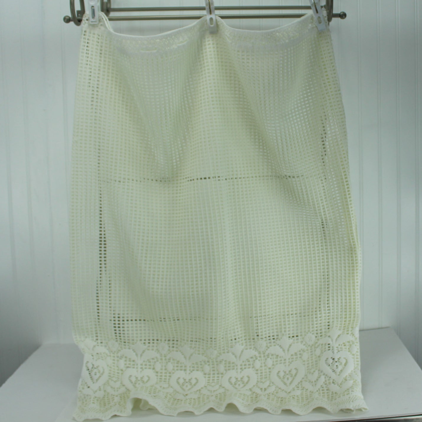 Ivory Window Curtain Valance & Panel Heavy Woven Lace Hearts Tulip Pattern 1 panel for rod hanging