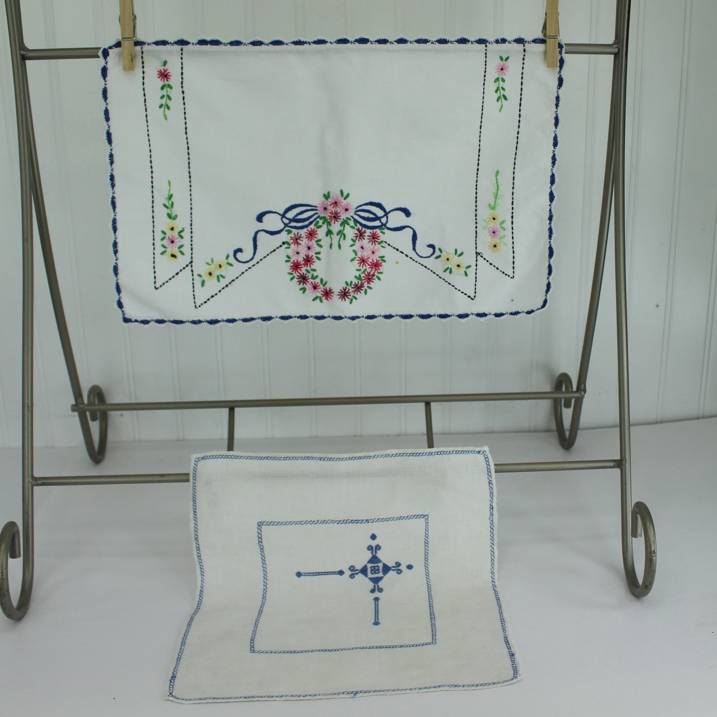 Blue Embroidery 4 Pieces Collection Decorative Serving DIY Clothing Repurpose Crafts pastel flowers craft project use