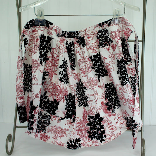 Large Half Apron Heavy Cotton Black Red Print