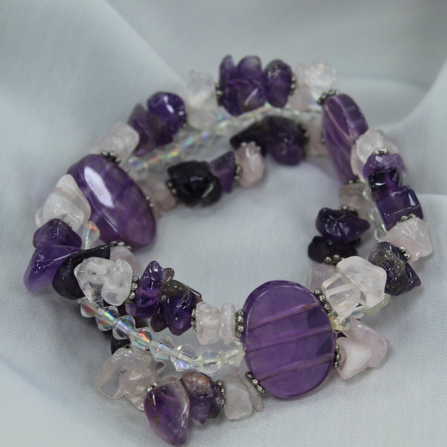 Gemstone Bracelet Stretch Beads Amethyst Aurora Borealis