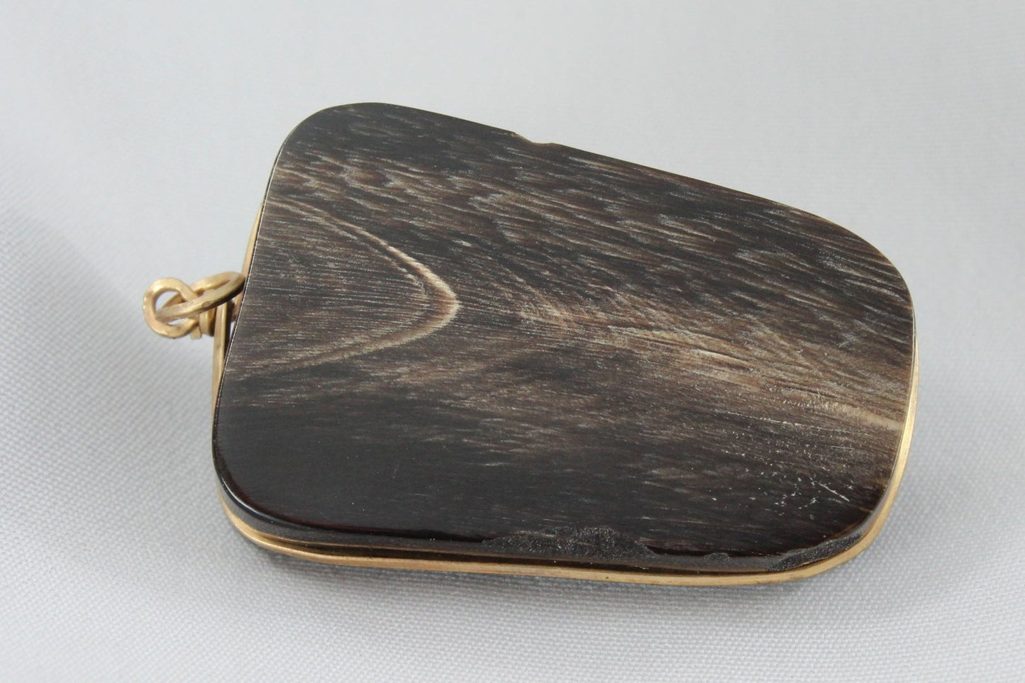 Artisan Mask Pendant - Black Grained Stone Gold Color Wire Wrap Vintage