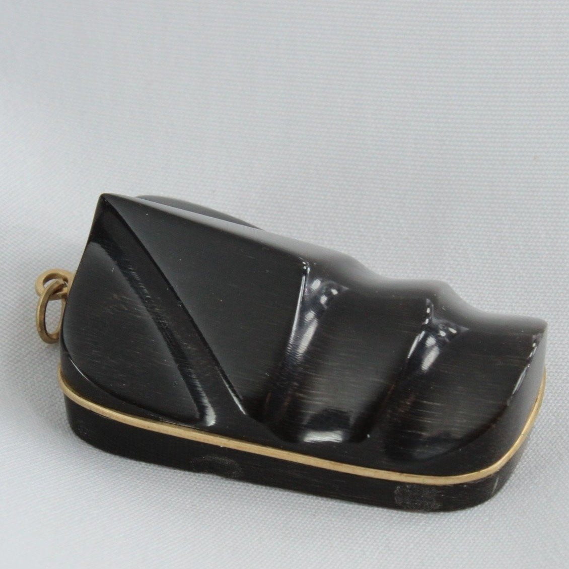 Artisan Mask Pendant - Black Grained Stone Gold Color Wire Wrap Modern