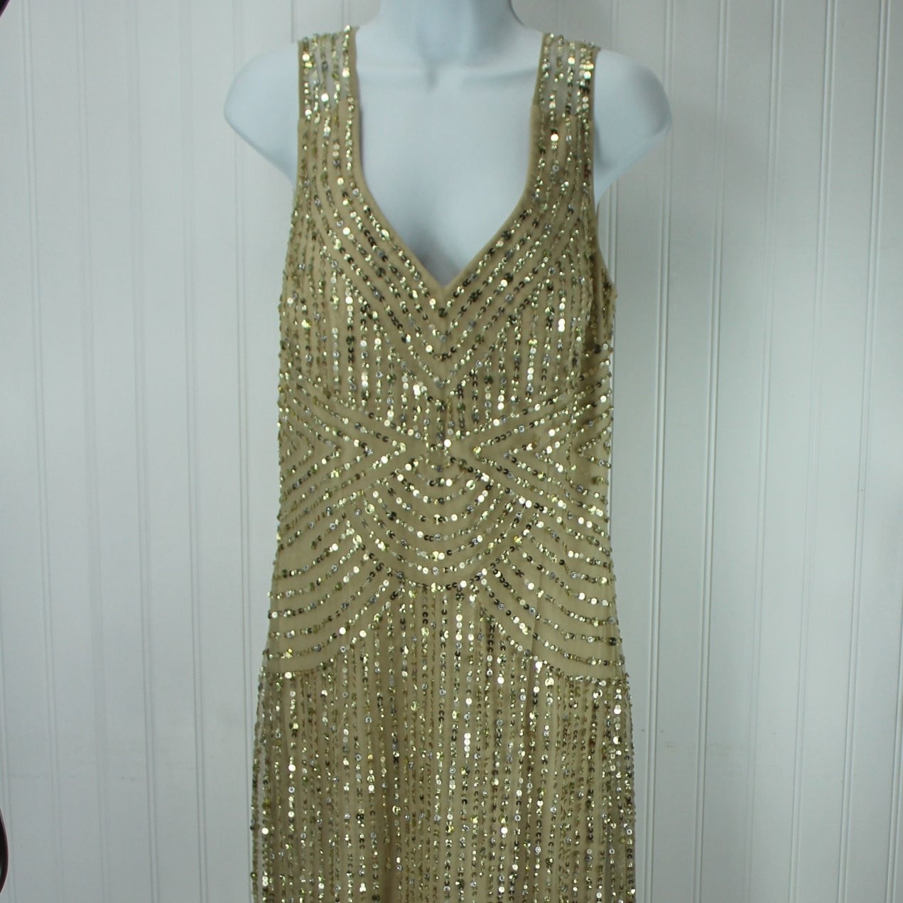 Aidan Mattox Long Sequin Dress Champagne with Silver Gold Olde Kitchen & Home Aidan Mattox Long Sequin Dress Champagne with Silver Gold Olde Kitchen & Home