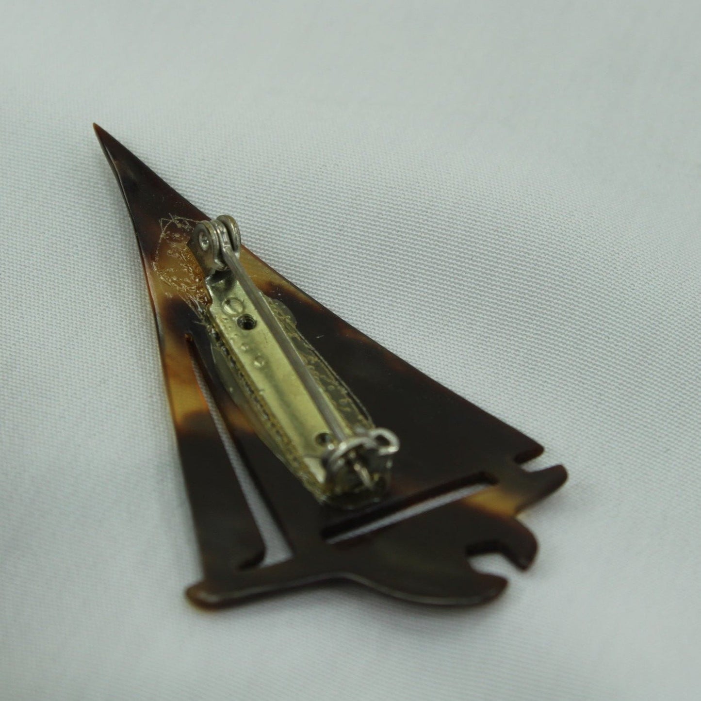 Vintage Estate Pin Sailboat Faux Tortoise rare find