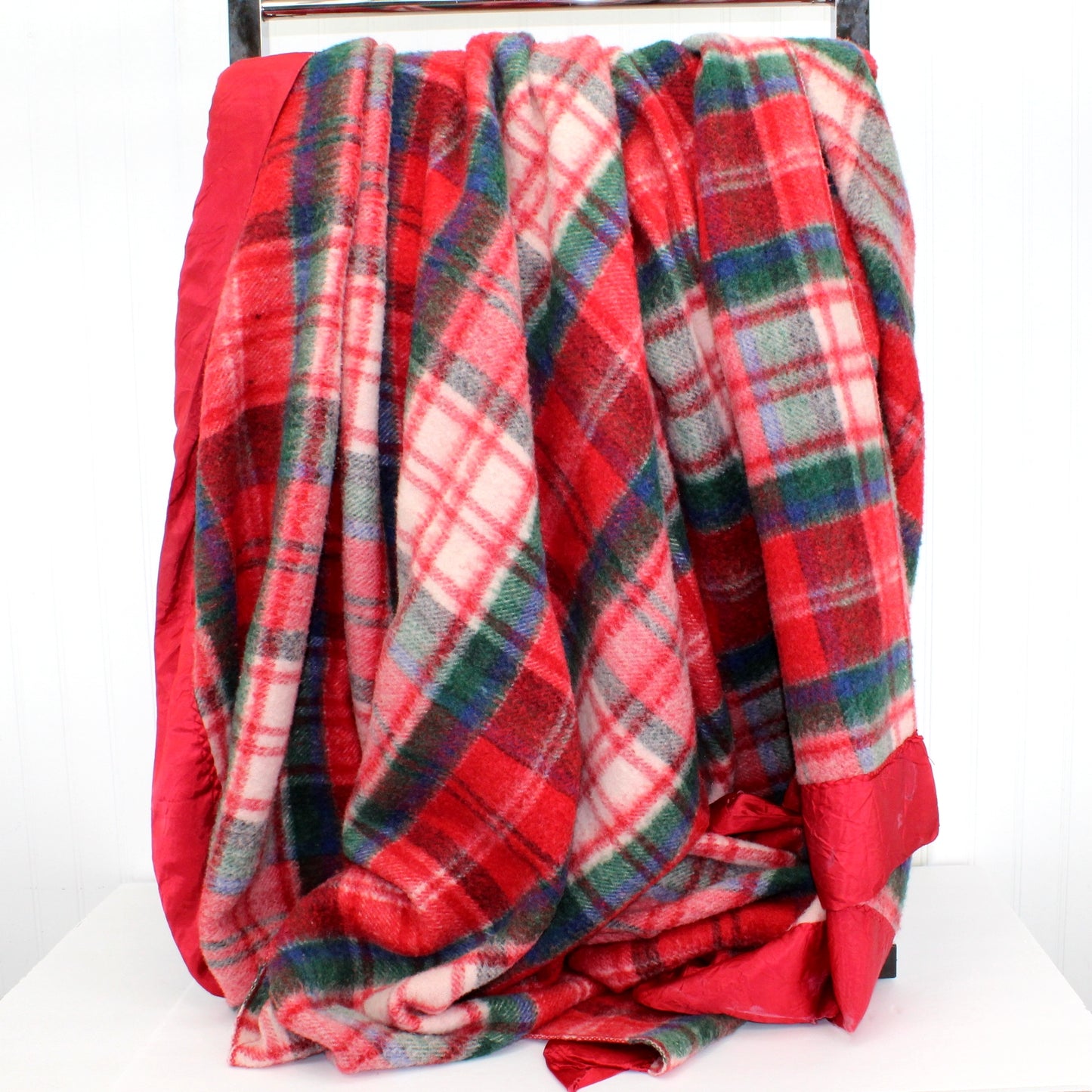 Acrylic Blanket Subtle Shades Red Blue Green Plaid 79" X 82" Special Price Use Cutter vintage