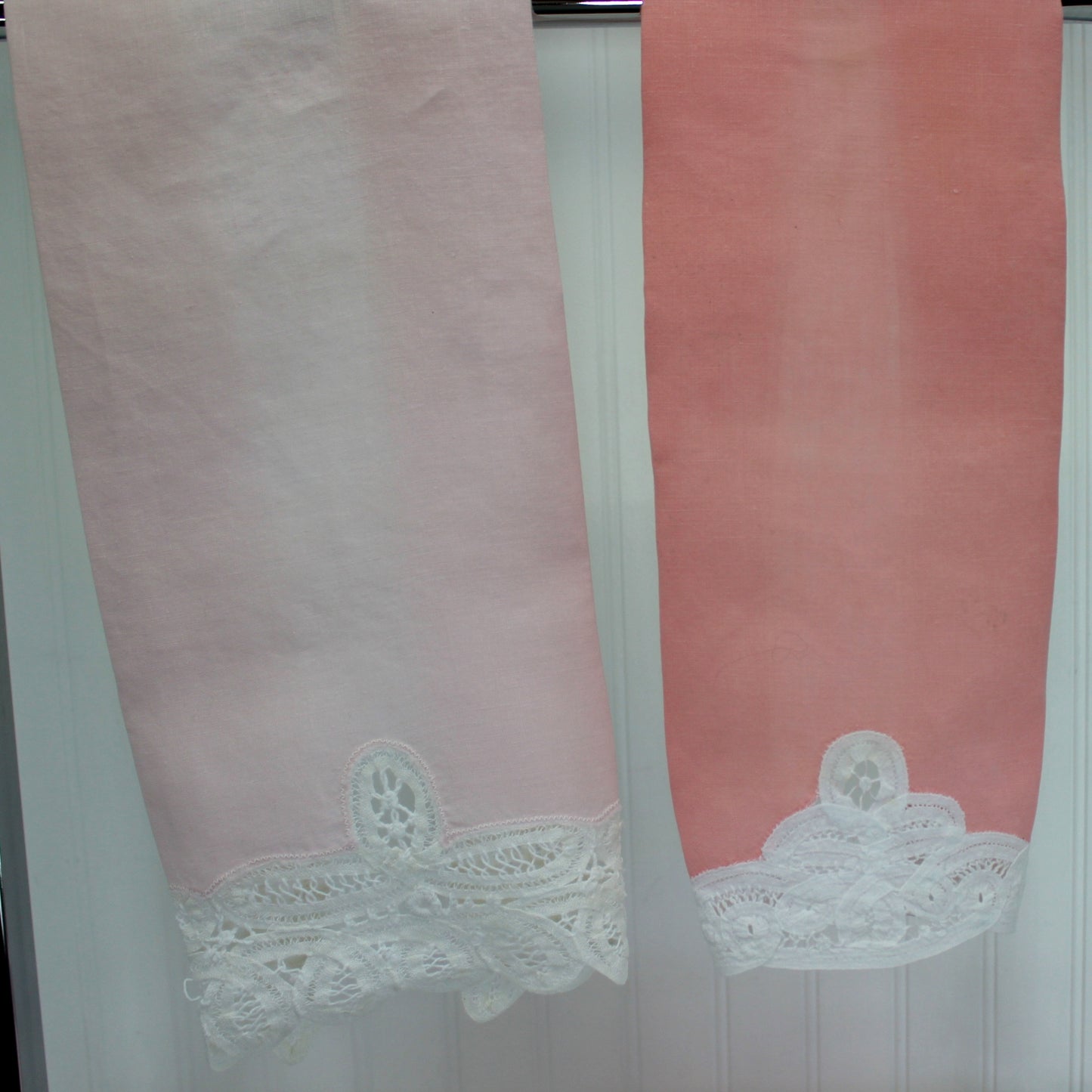 Pink Collection 4 Fingertip Hand Towels Vintage Embroidery Cutwork Batterburg Lace variety in pink