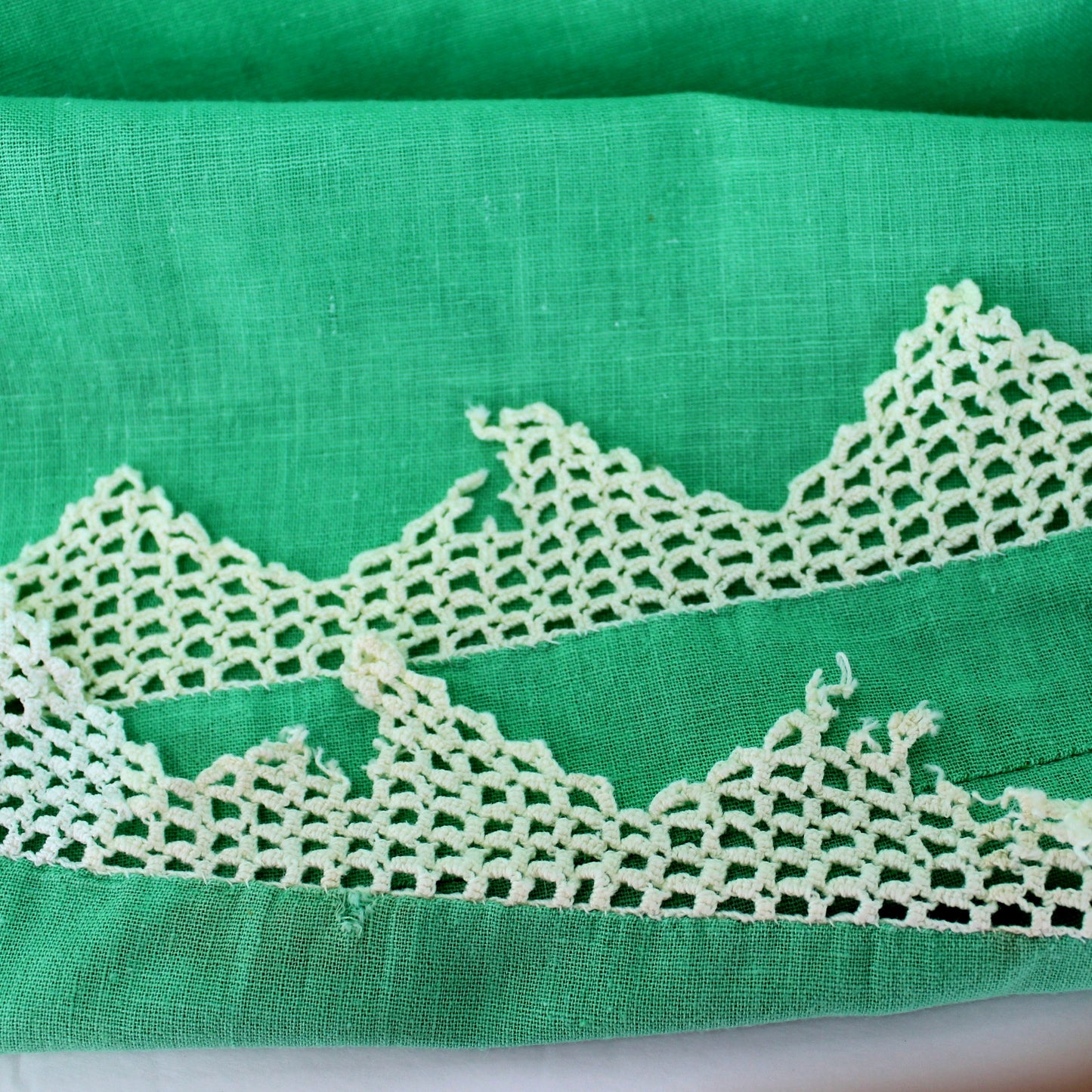 Green Linen Table Runner Dresser Cloth Pillow Cover MCM