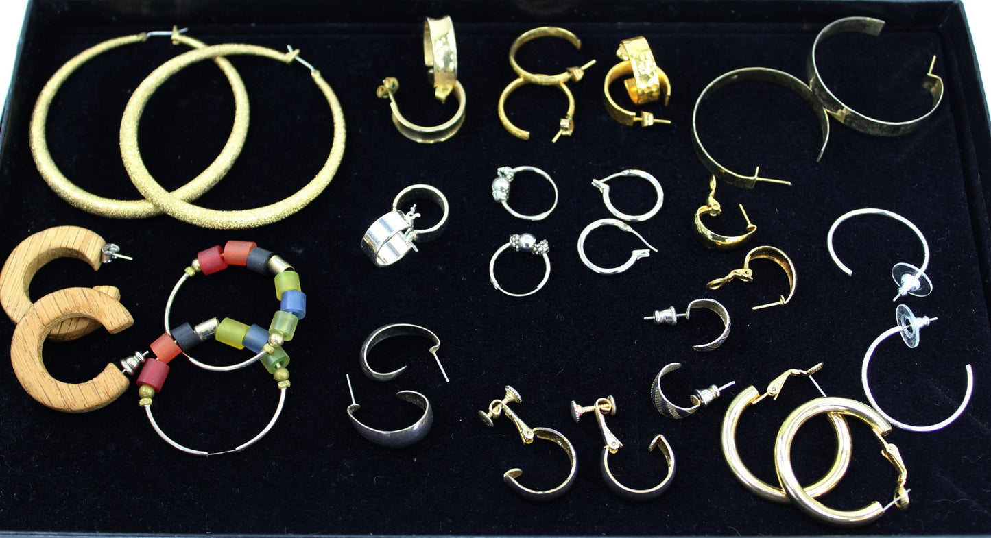 Post Earrings Lot 16 Pairs Hoops Unmarked Metal Wood Bead collection