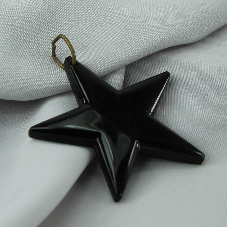 Big Black Star Pendant Vintage Heavy Dense Plastic Striking unique