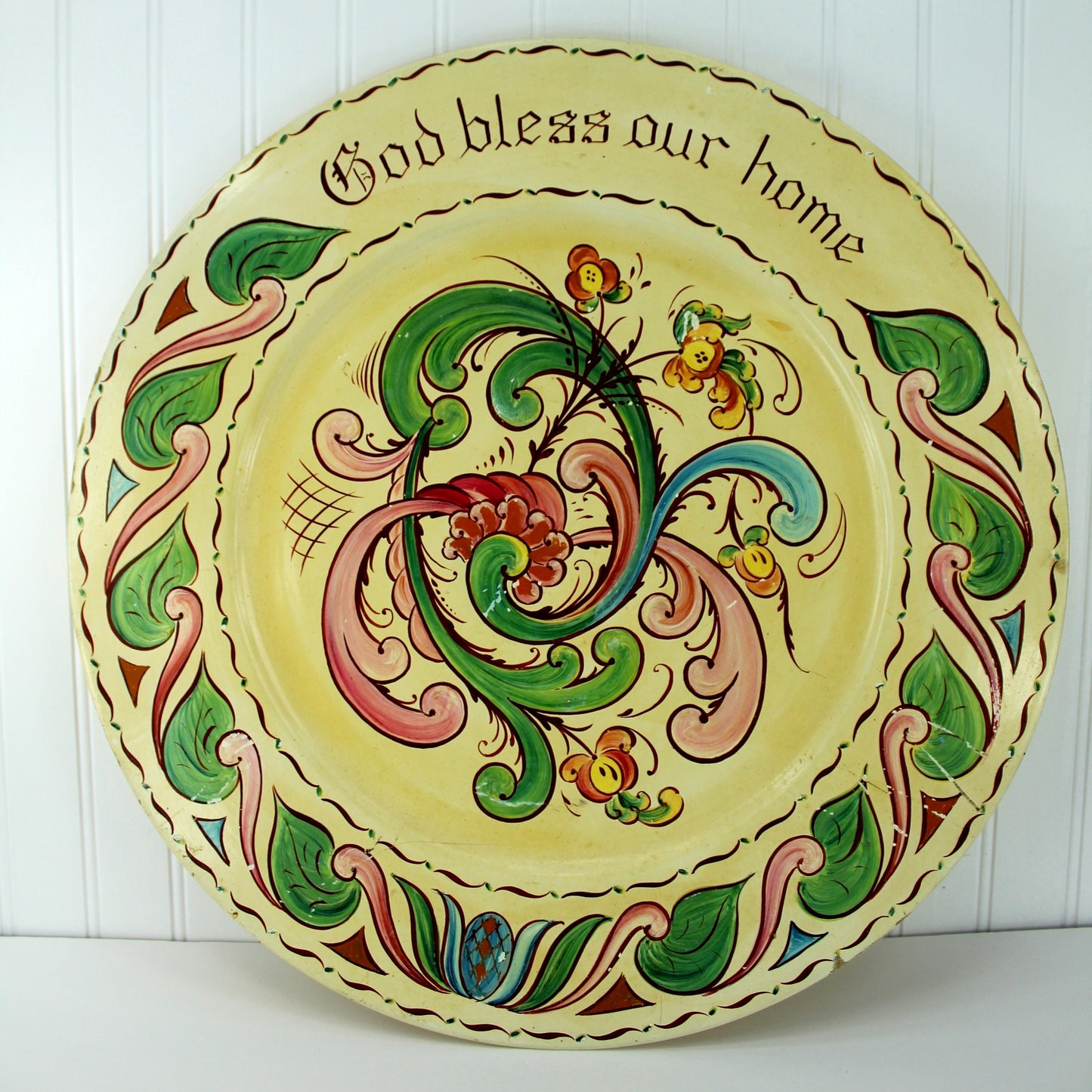 Rosemaled Wood Plate 20" Eleanor Erickson St Paul MN signed Solhaug Student Per Lysne