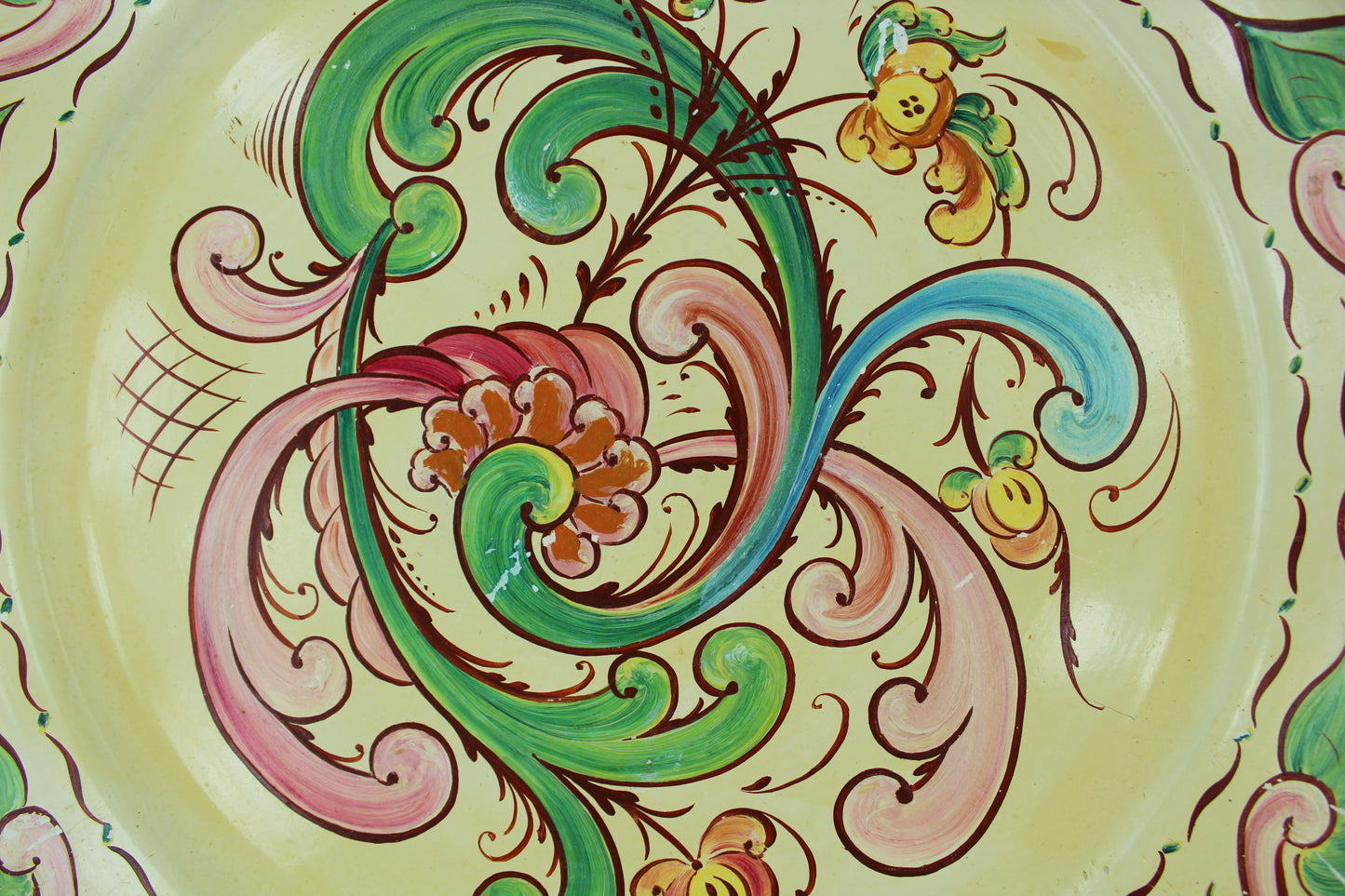 Rosemaled Wood Plate 20" Eleanor Erickson St Paul MN signed Solhaug Student Per Lysne scrolls flowers