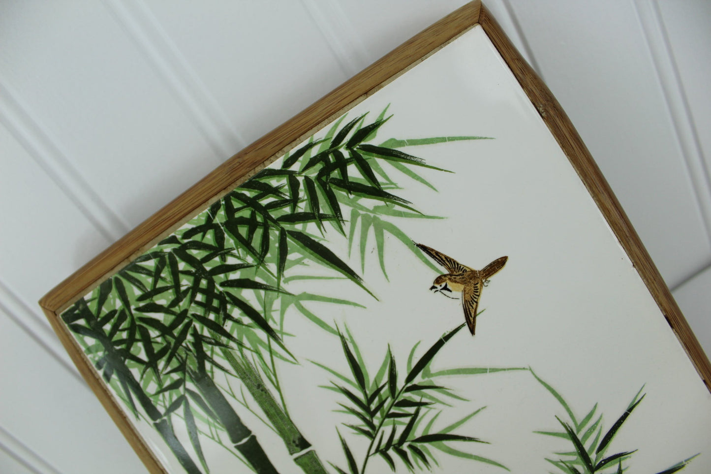 ITO'S Bamboo Crafts Tile Trivet - Japan Vintage Bamboo Stand Ceramic Tile bird in flight