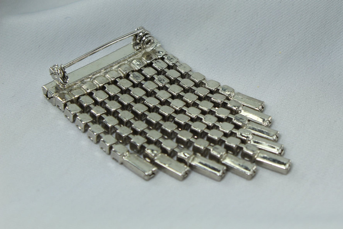 Modernistic Rhinestone Pin Silver Dangle Vintage Fashionable occasion jewelry