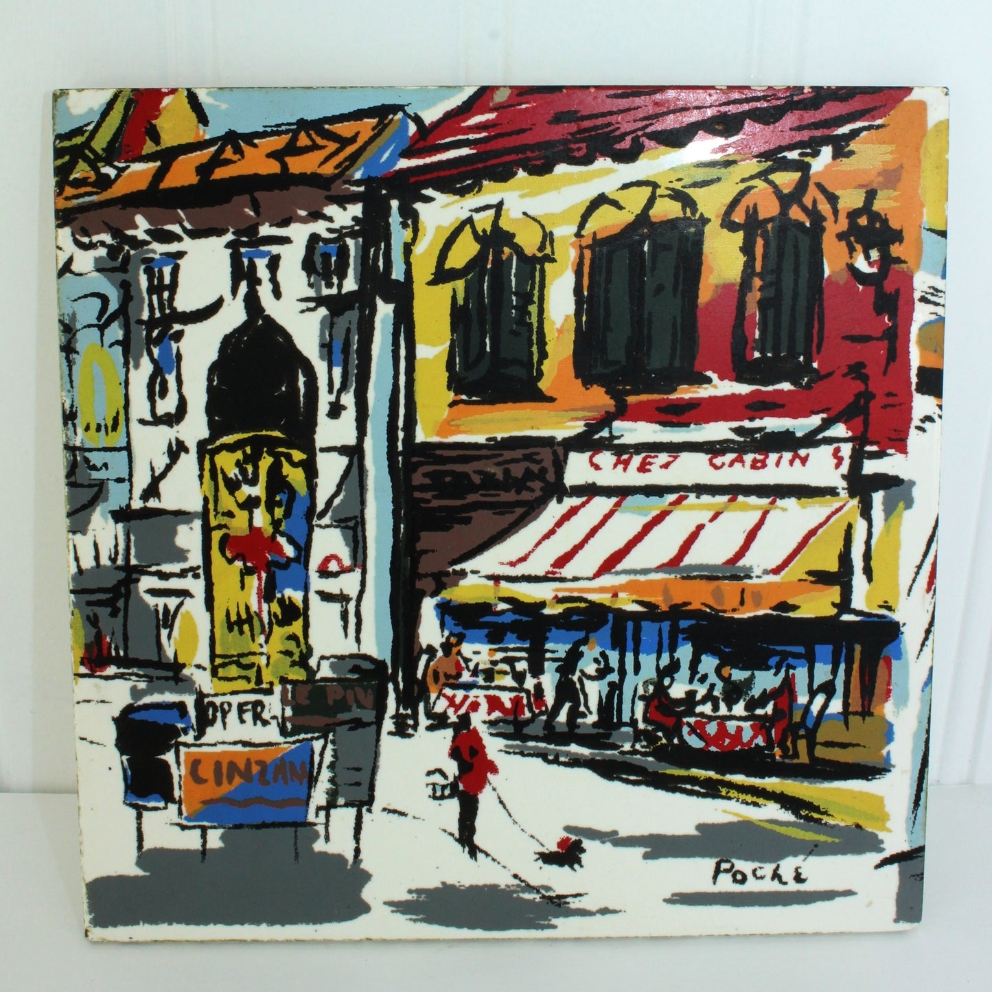 Hand Painted Wall Tile - French Market Scene 6" Signed Poche