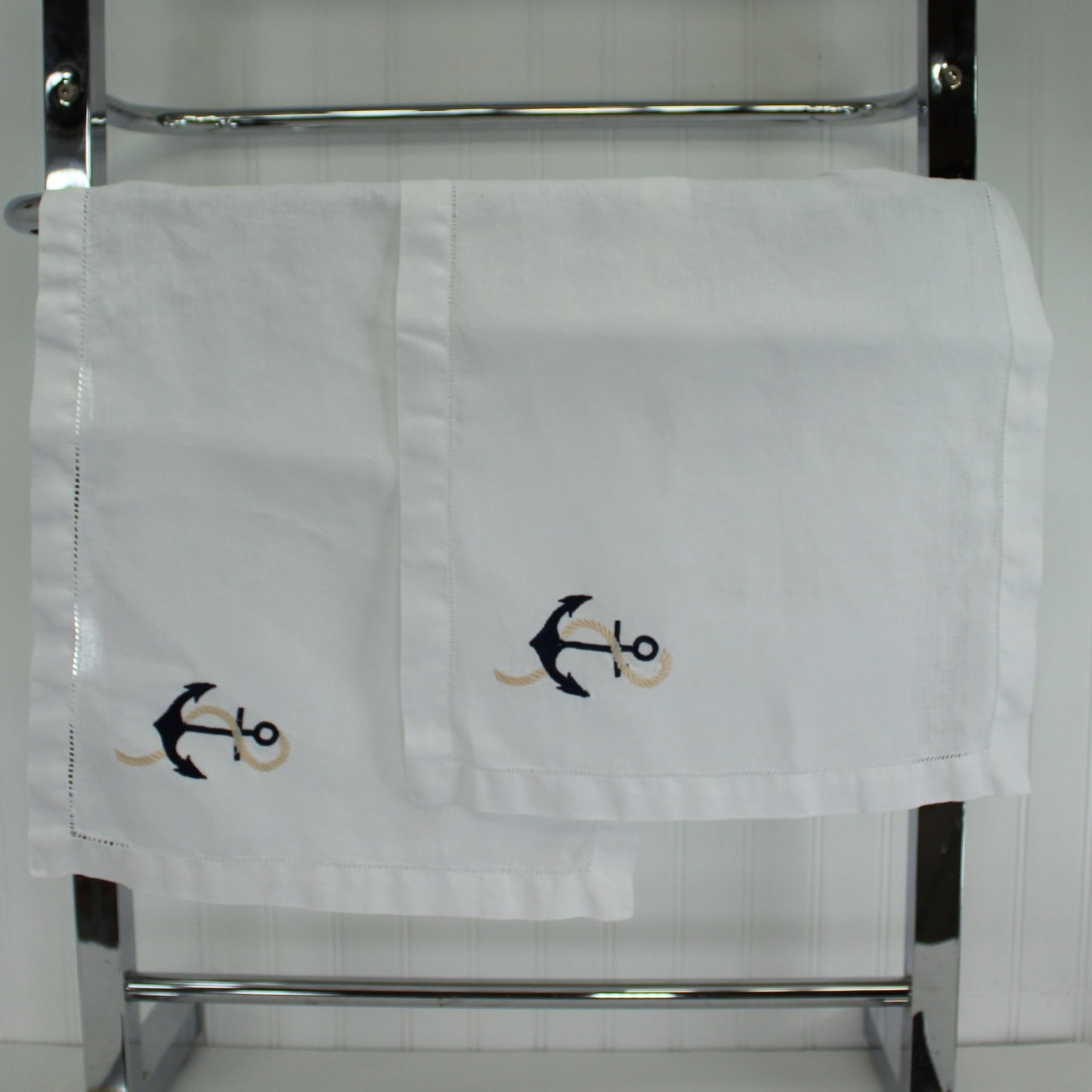 Pair Place Mats Nautical Embroidered Anchor and Rope note no signs of use