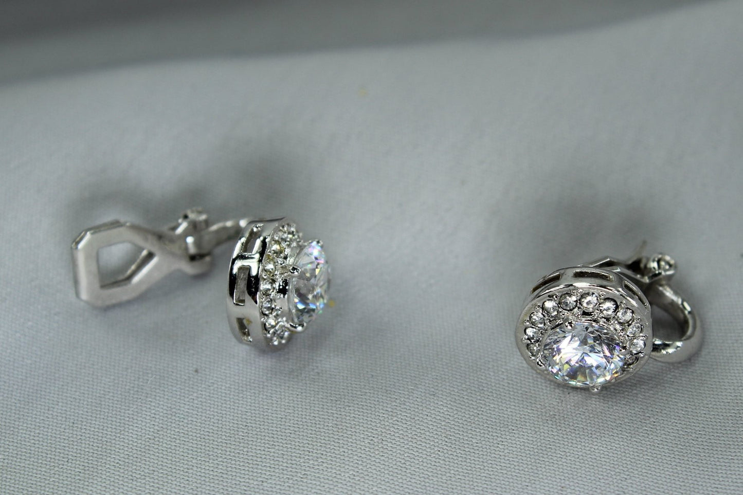Brilliant Faux Diamondl Earrings Petite Round Clips Clip Maker Logo "N" fiery