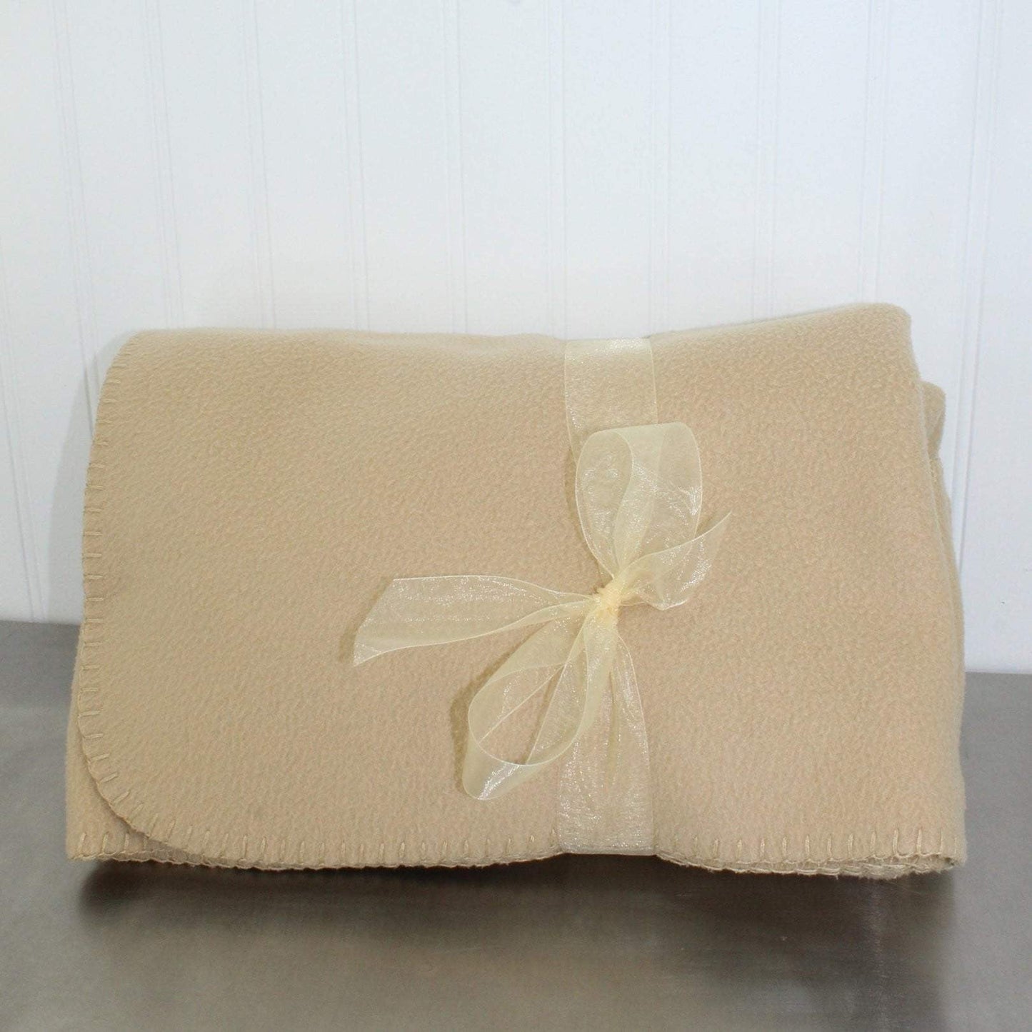 Small Polyester Throw Blanket Beige 60" X 47" Blanket Stitch Edges year round use