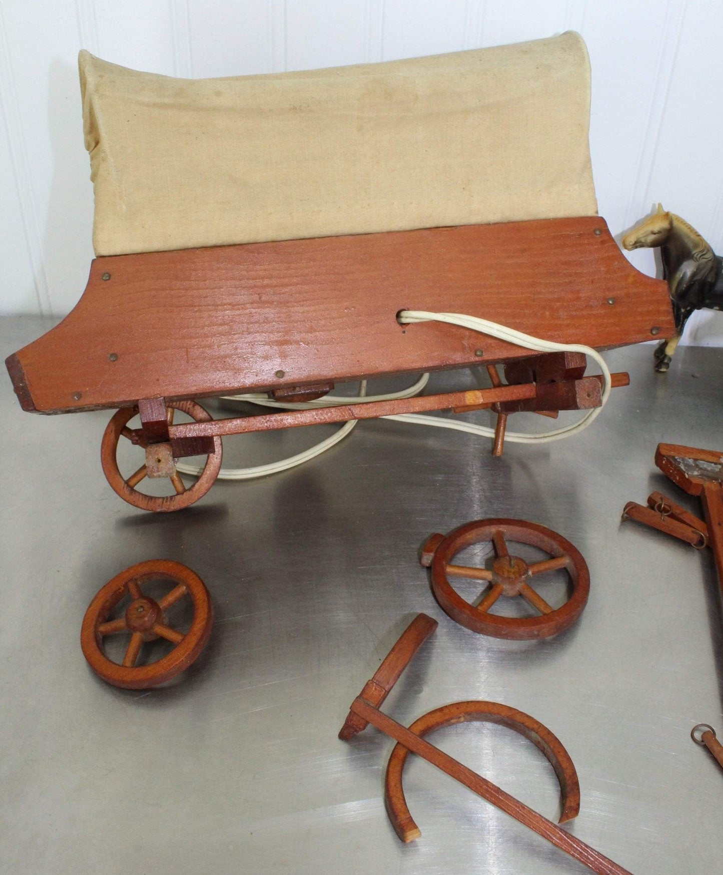 Vintage Western Lamp Covered Wagon Conestoga Original 4 Horses Repair or Parts - Olde Kitchen & Home
