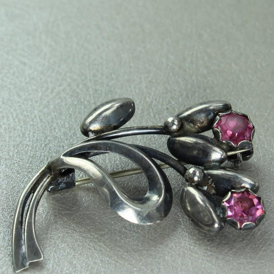 Max Standager Pin Denmark Modernist Sterling Sparkling Pink Prong Set Stones