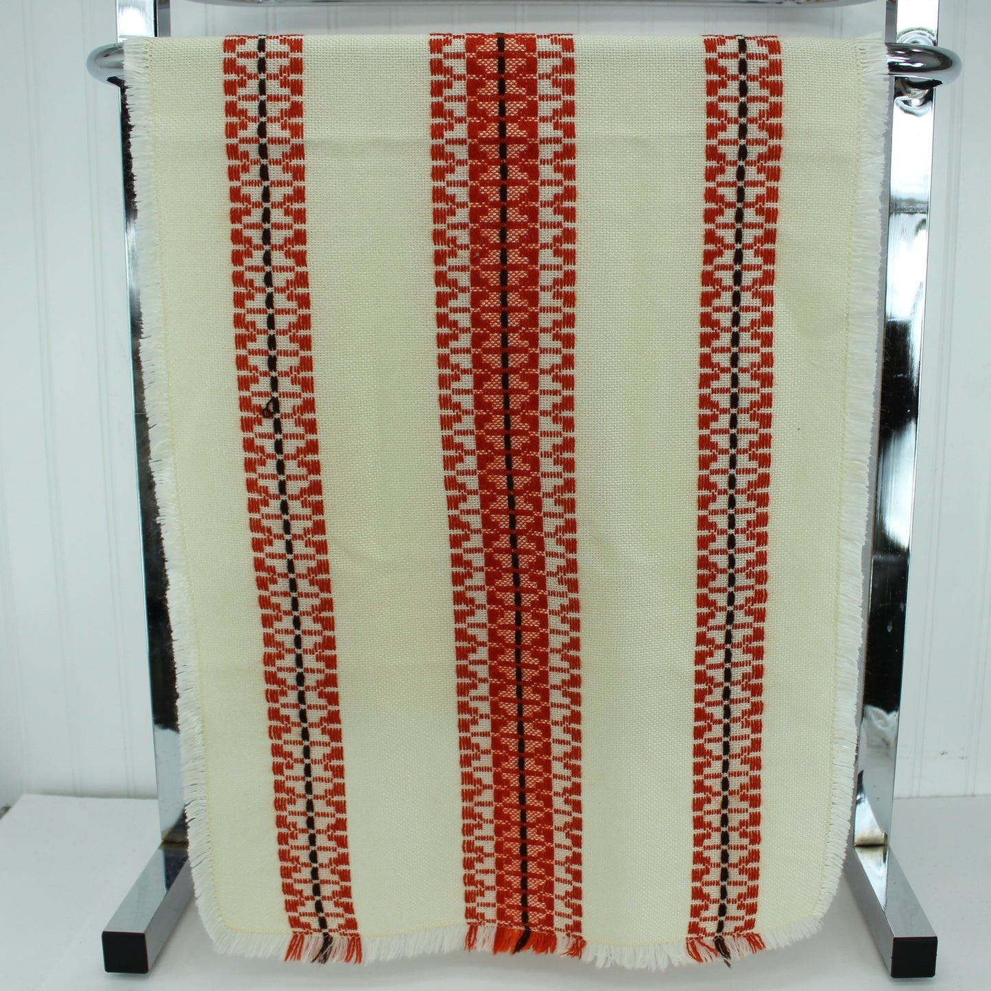 Ukrainian Hand Embroidered Table Runner Ivory Sienna Rust Black Geometric